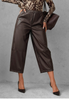 Skórzane spodnie mom fit Warm Vanilla czekoladowe