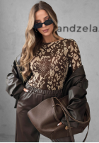 Bluzka longsleeve w panterkę After Noon czekoladowa