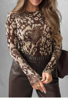 Bluzka longsleeve w panterkę After Noon czekoladowa