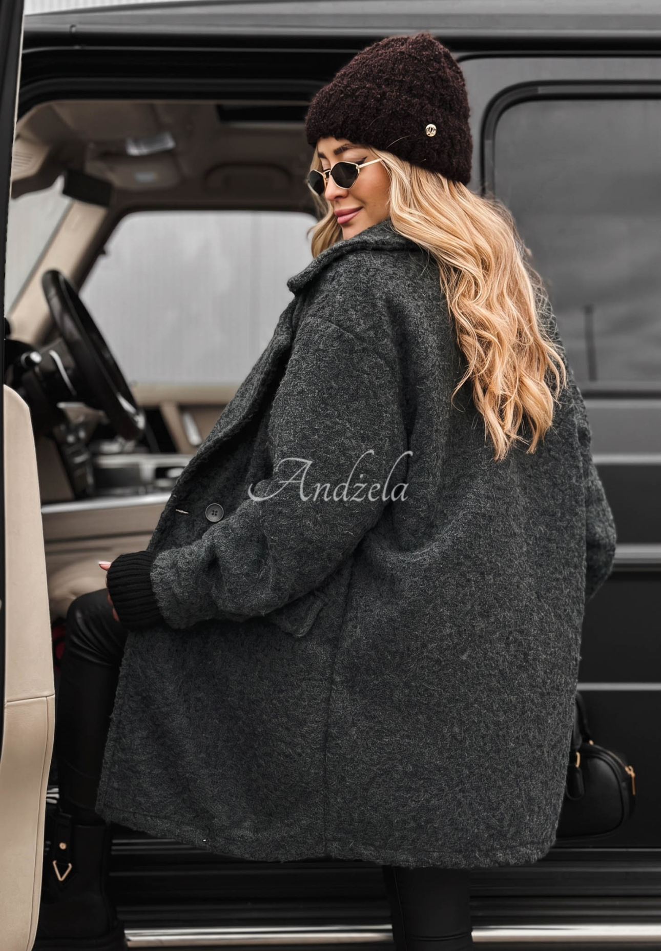 Under The Leaves Dark Gray Sheepskin Coat