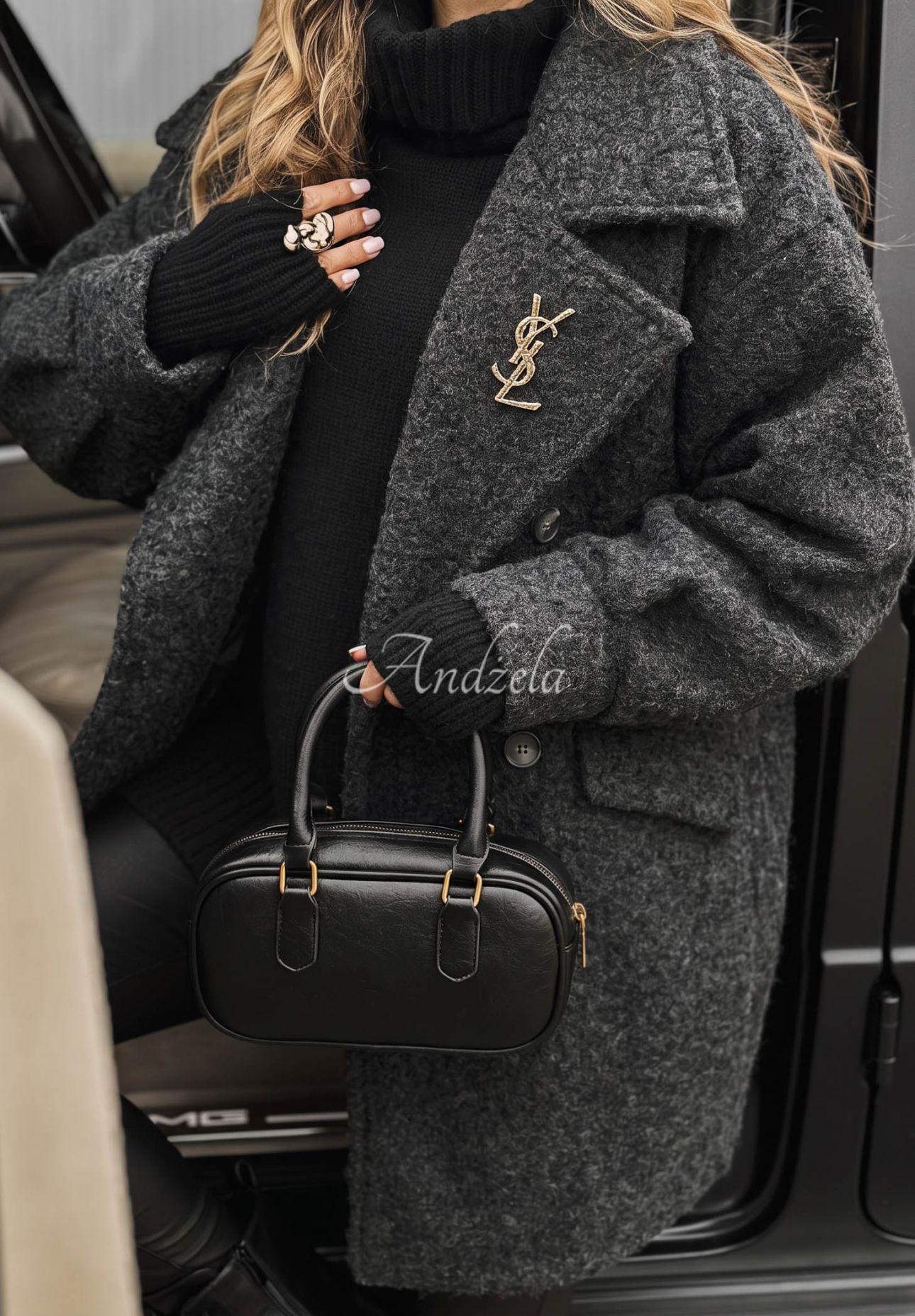Under The Leaves Dark Gray Sheepskin Coat