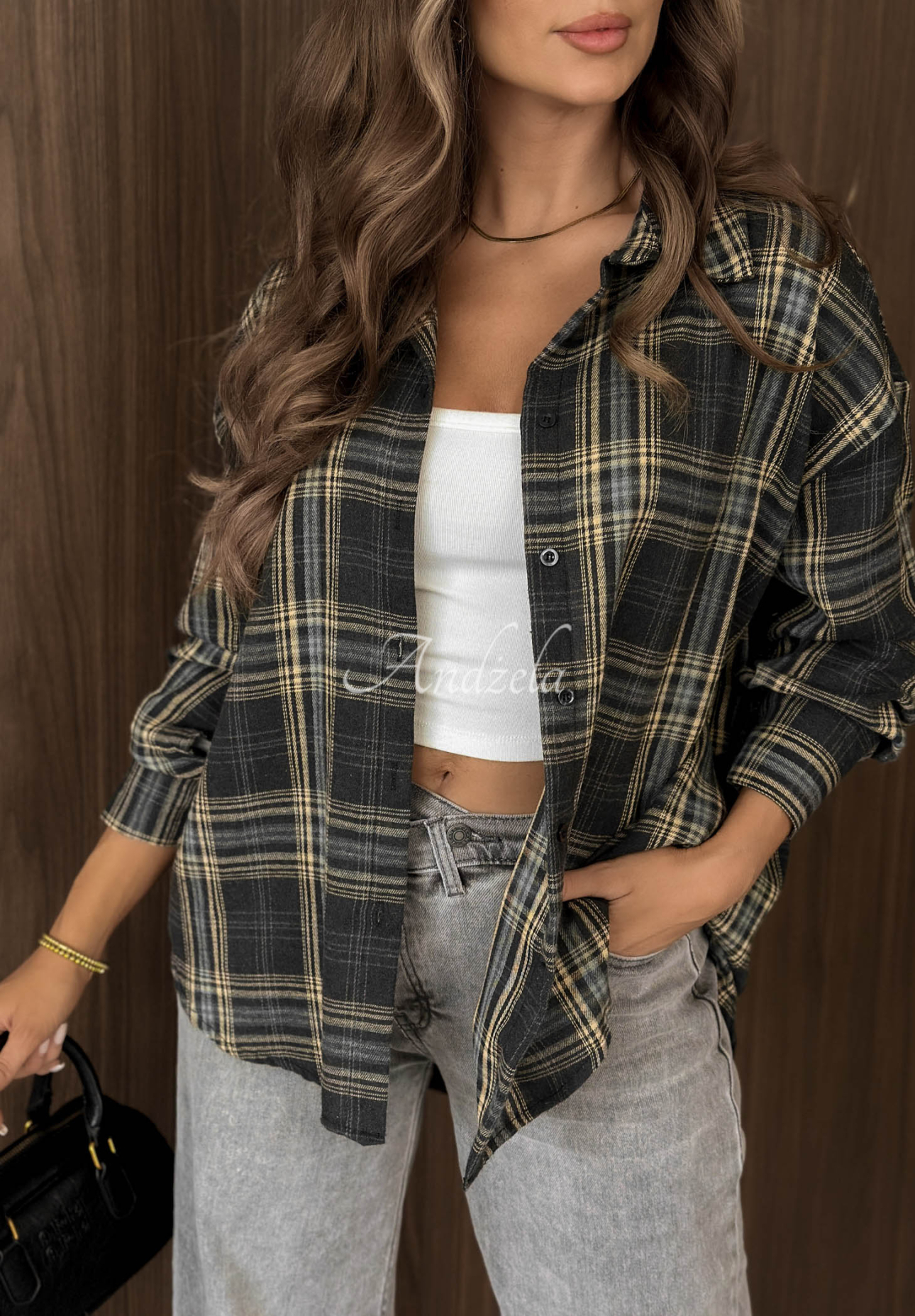Honey Days Gray-Beige Cotton Checkered Shirt