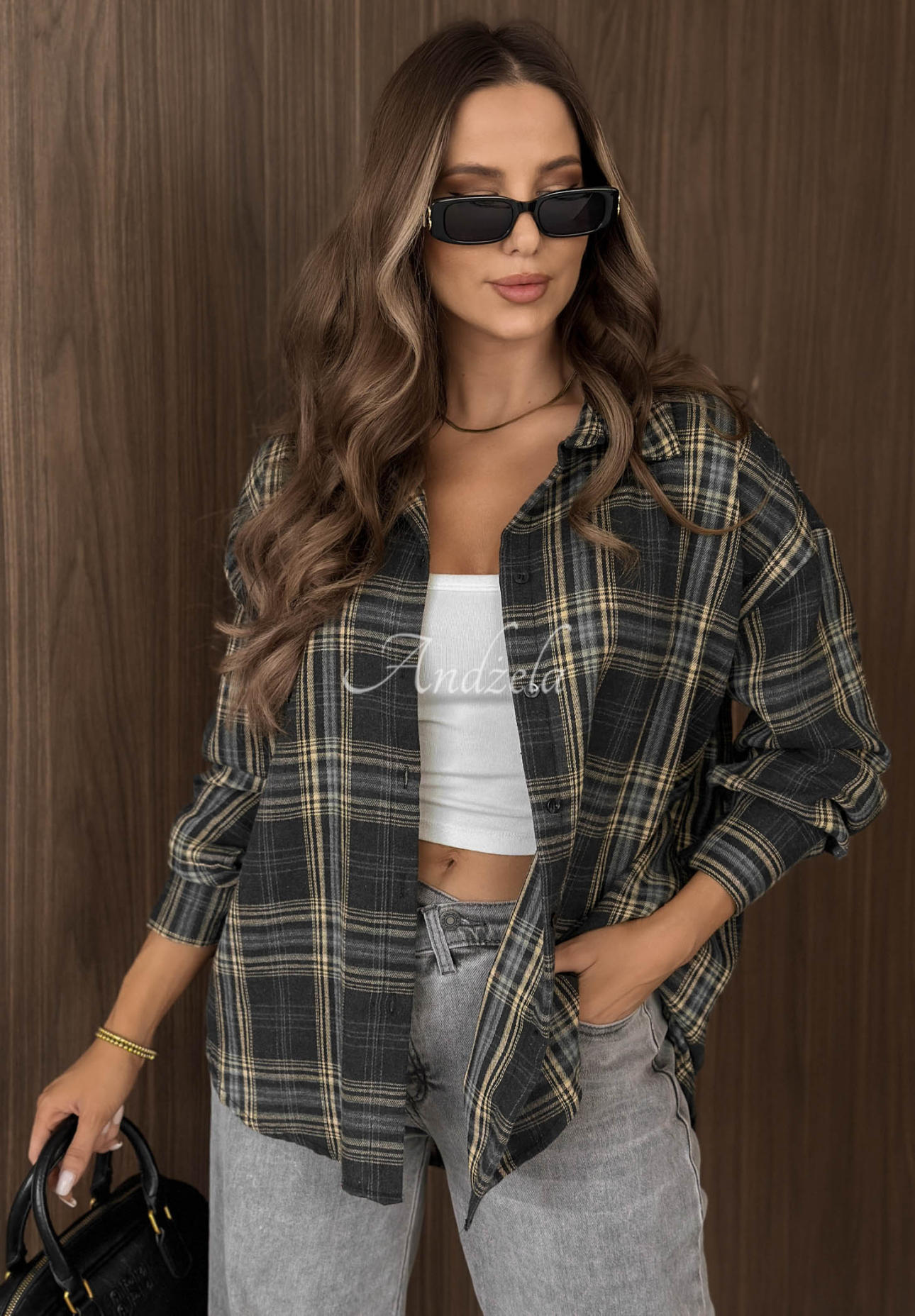 Honey Days Gray-Beige Cotton Checkered Shirt