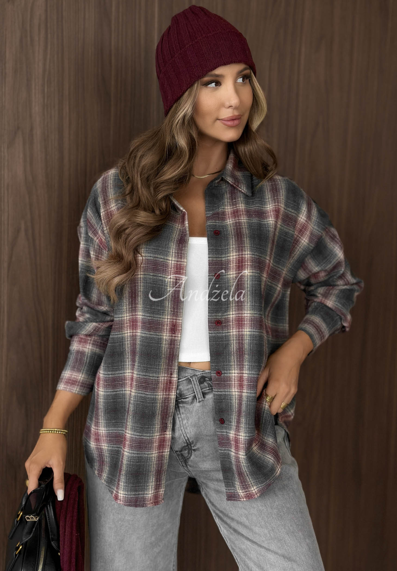 Honey Days Gray and Red Cotton Checkered Shirt