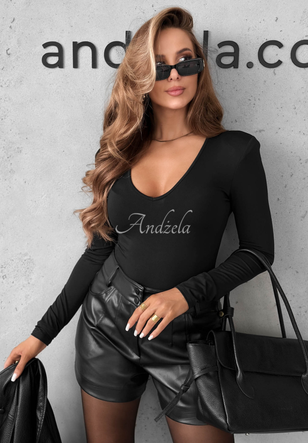 Main Girl Black Long-Sleeve Blouse with Neckline