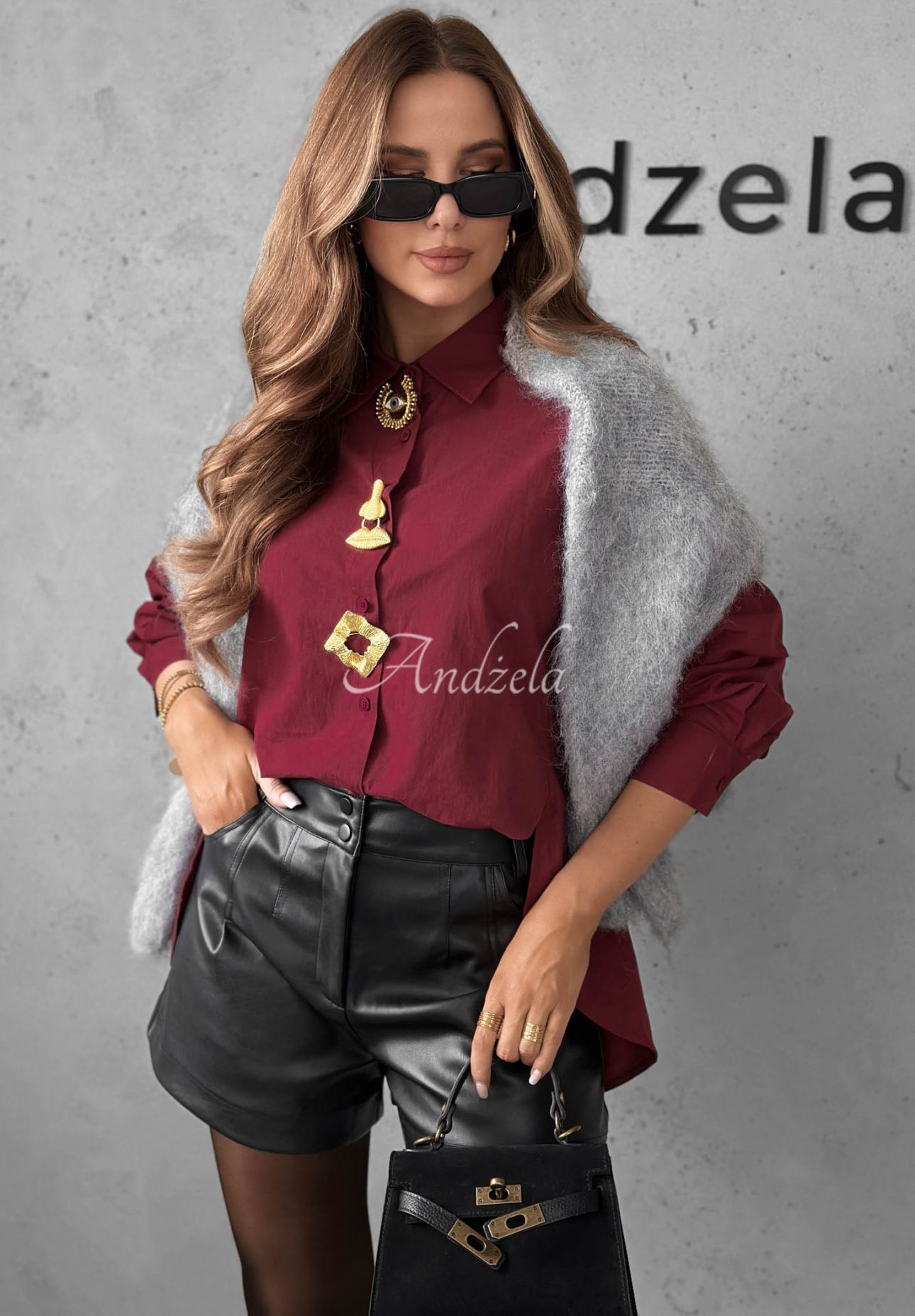 Before Sunrise Burgundy Cotton Shirt with Brooches