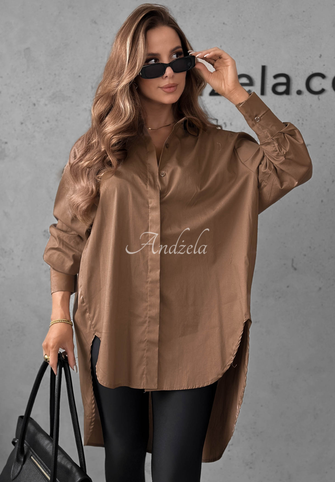 Soft Darling Asymmetrical Cotton Shirt with Collar in Camel