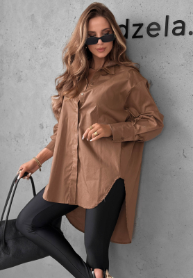 Asymetryczna bawełniana koszula z kołnierzem Soft Darling camelowa