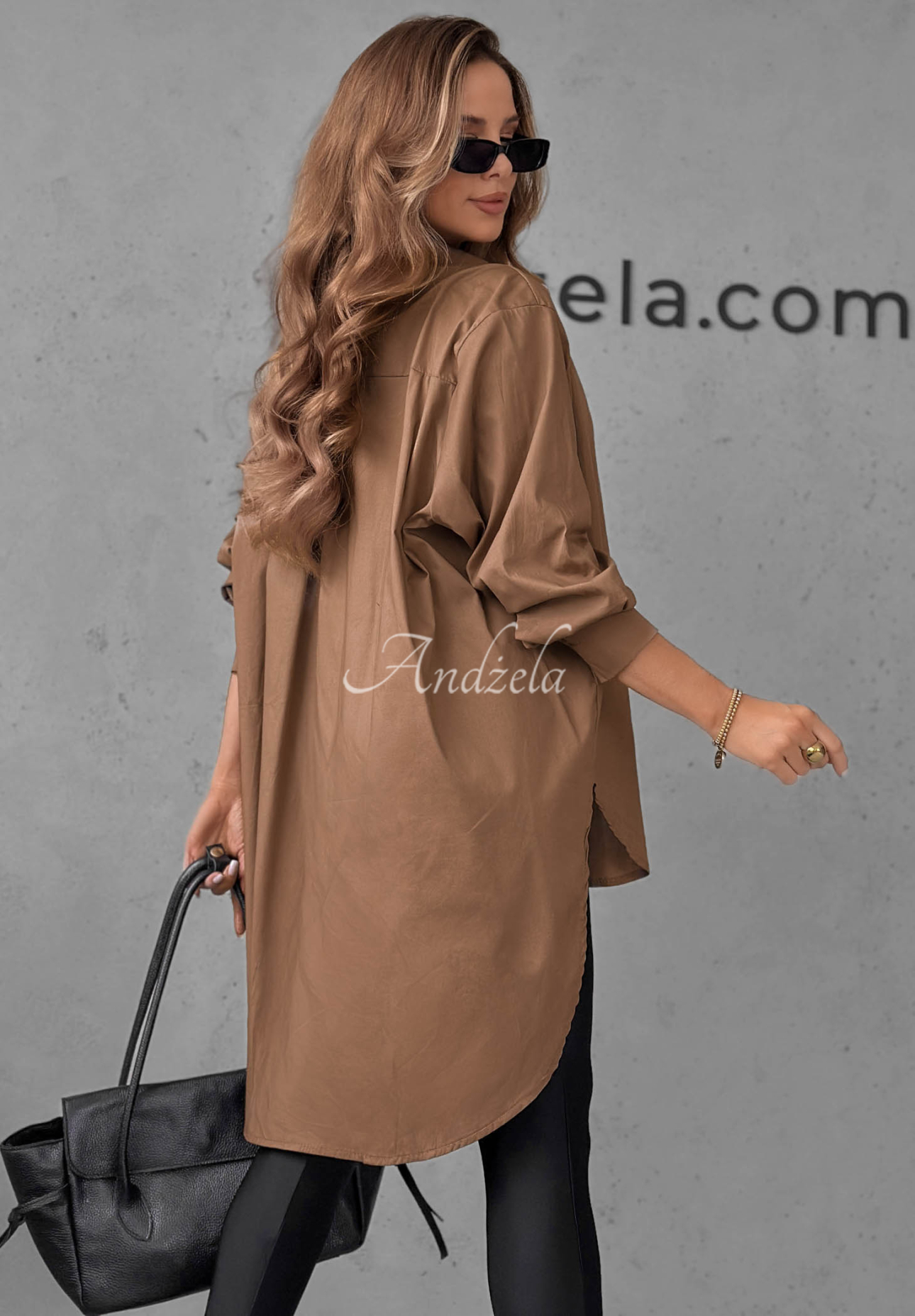 Asymetryczna bawełniana koszula z kołnierzem Soft Darling camelowa