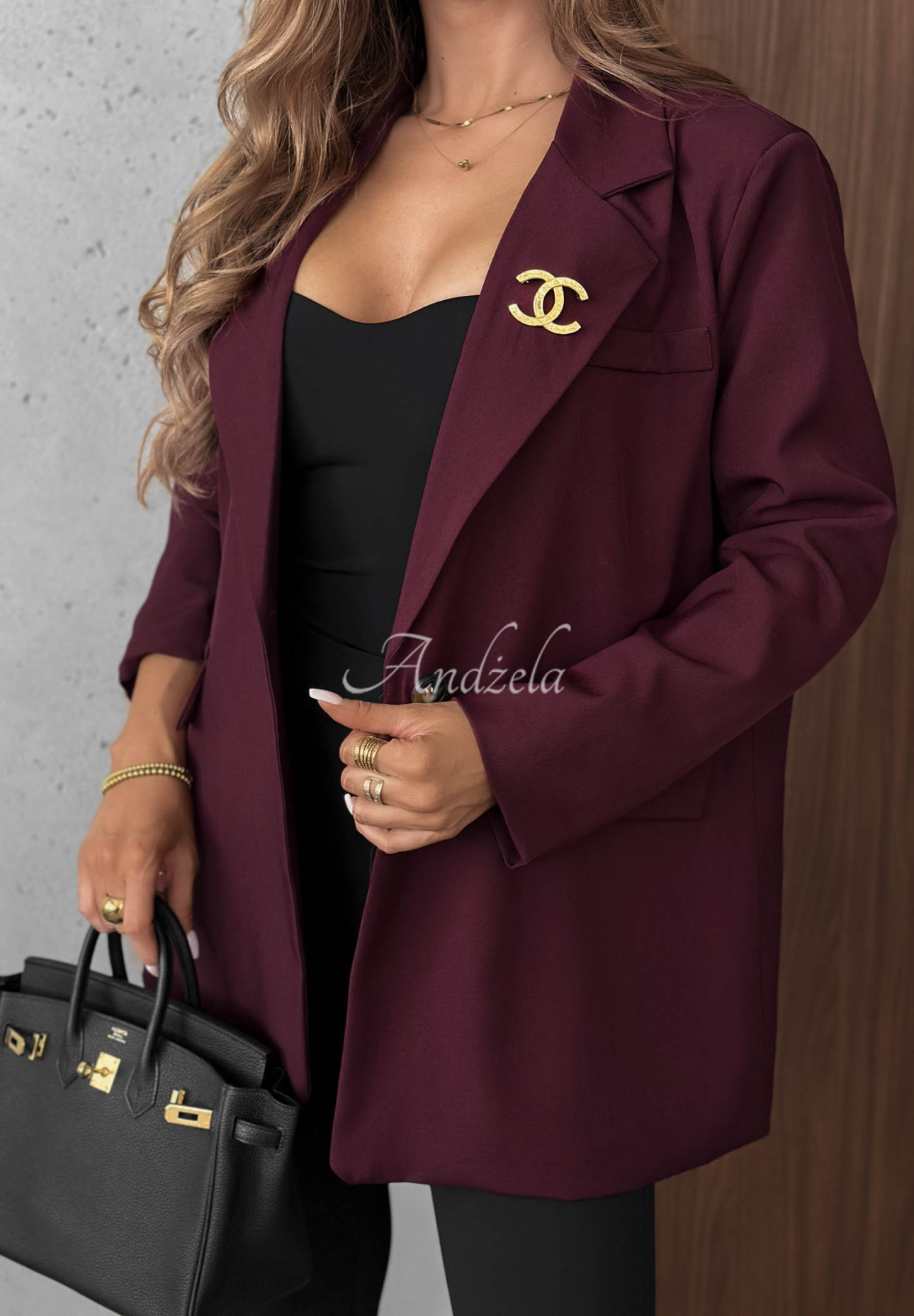 Elegancka marynarka z kołnierzem Timeless Poise burgundowa