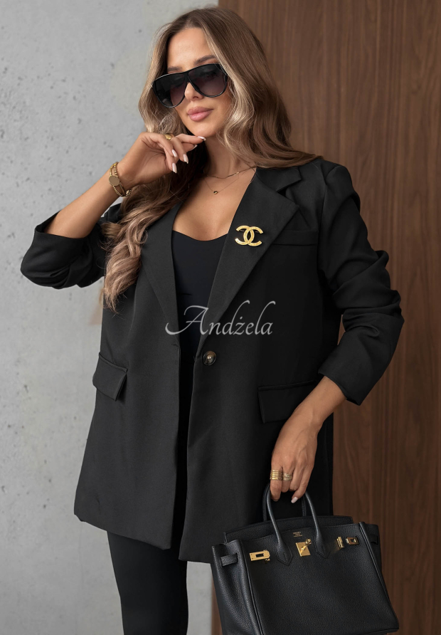Elegancka marynarka z kołnierzem Timeless Poise czarna