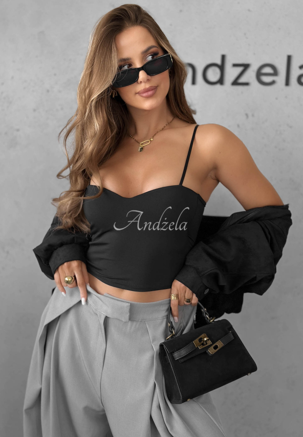 Dark Charm Black Short V-Neck Top with Straps (Viscose)
