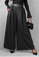 Materiałowe spodnie wide leg z paskiem Simple Elegance czarne