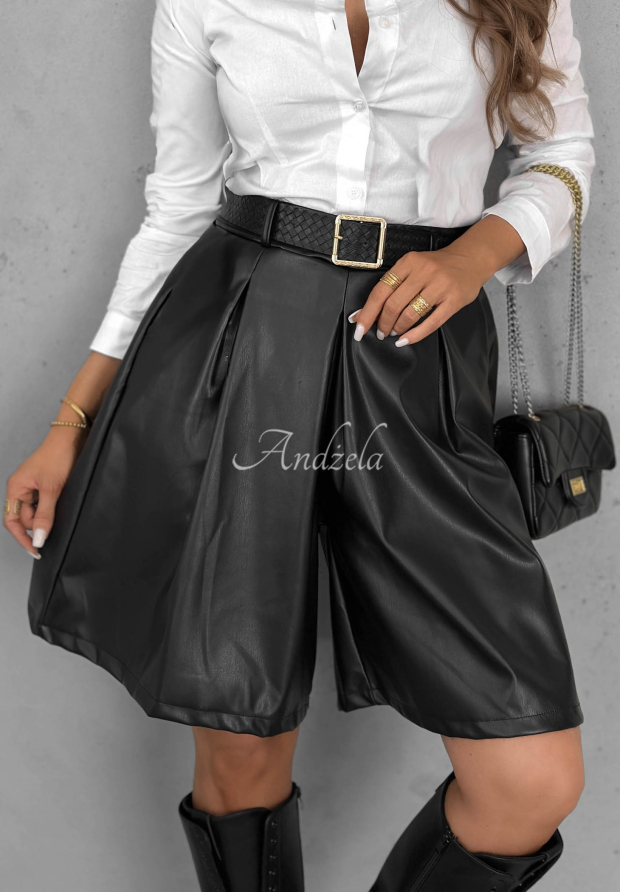 Fall Dream Black Leather Bermuda Shorts