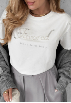 T-shirt z ozdobnym napisem Favored biały
