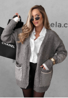 Rozpinany kardigan oversize z kieszeniami Cozy Society szary