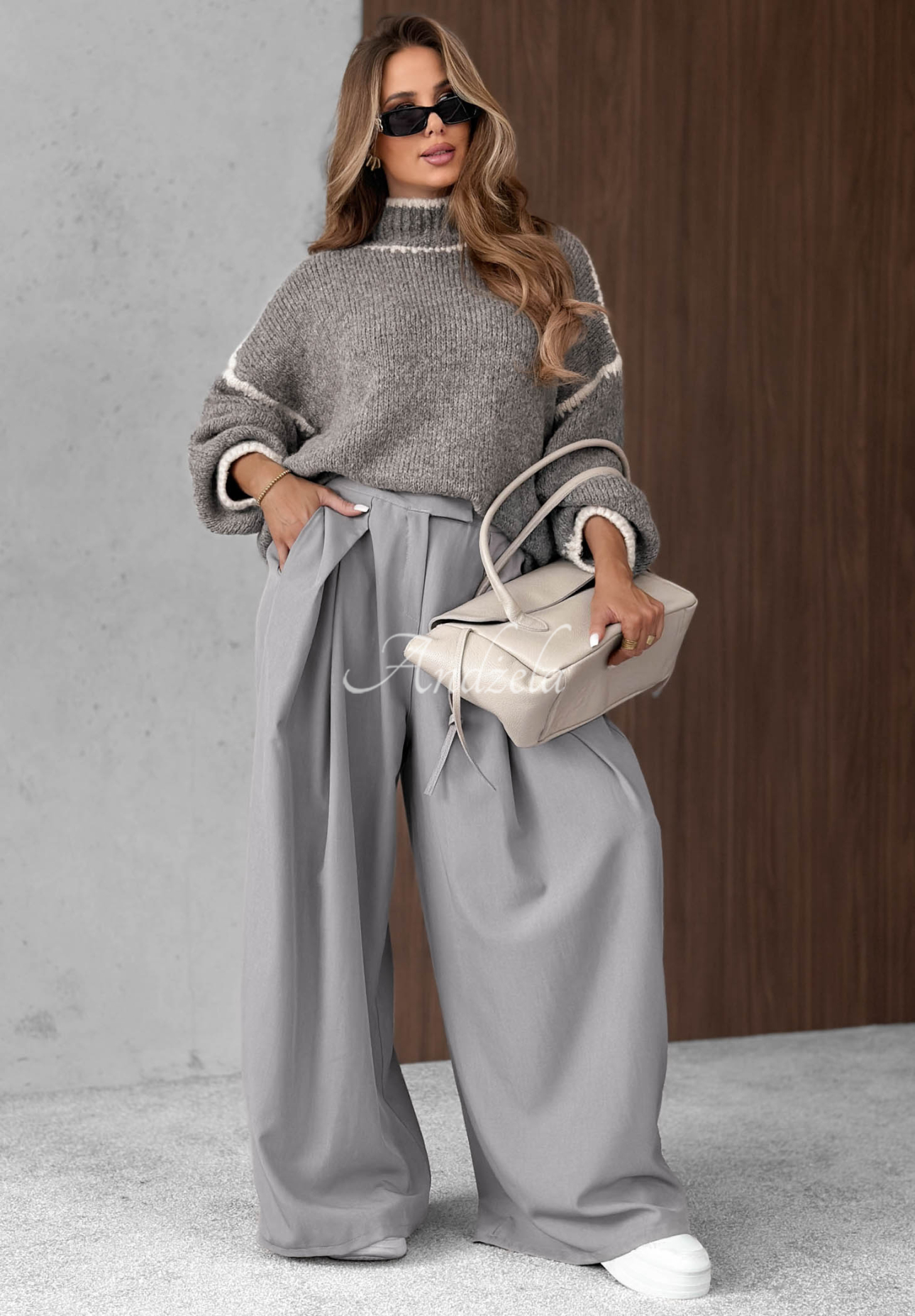 Sunday Darling Gray Wool and Viscose Turtleneck Sweater
