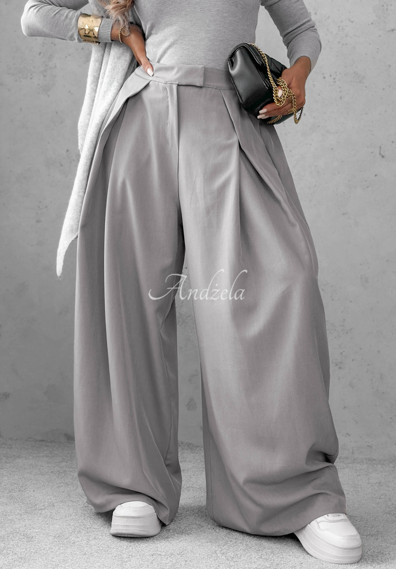 Eleganckie spodnie z zakładkami The Edition szare