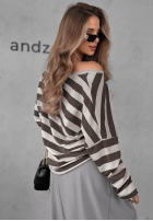 Bluzka longsleeve w paski Mocha Touch beżowo-czekoladowa