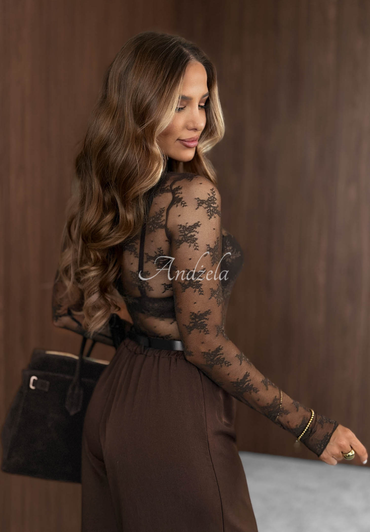 Blush Season Chocolate-Colored Long-Sleeve Lace Blouse