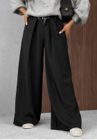 Eleganckie spodnie wide leg z zakładkami Timeless Poise czekoladowe