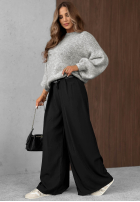 Eleganckie spodnie wide leg z zakładkami Timeless Poise czekoladowe