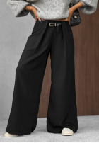 Eleganckie spodnie wide leg z zakładkami Timeless Poise czekoladowe