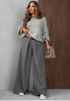 Eleganckie spodnie wide leg z zakładkami Timeless Poise czekoladowe