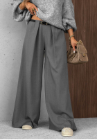 Eleganckie spodnie wide leg z zakładkami Timeless Poise czekoladowe