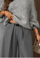 Eleganckie spodnie wide leg z zakładkami Timeless Poise czekoladowe
