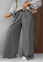Eleganckie spodnie wide leg z zakładkami Timeless Poise czekoladowe