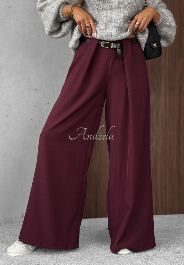 Eleganckie spodnie wide leg z zakładkami Timeless Poise burgundowe
