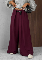 Eleganckie spodnie wide leg z zakładkami Timeless Poise czekoladowe