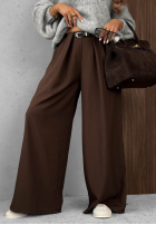 Eleganckie spodnie wide leg z zakładkami Timeless Poise czekoladowe