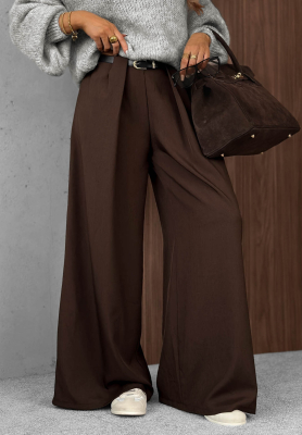 Elegant wide-leg pants with pleats by Timeless Poise in chocolate brown