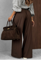 Eleganckie spodnie wide leg z zakładkami Timeless Poise czekoladowe
