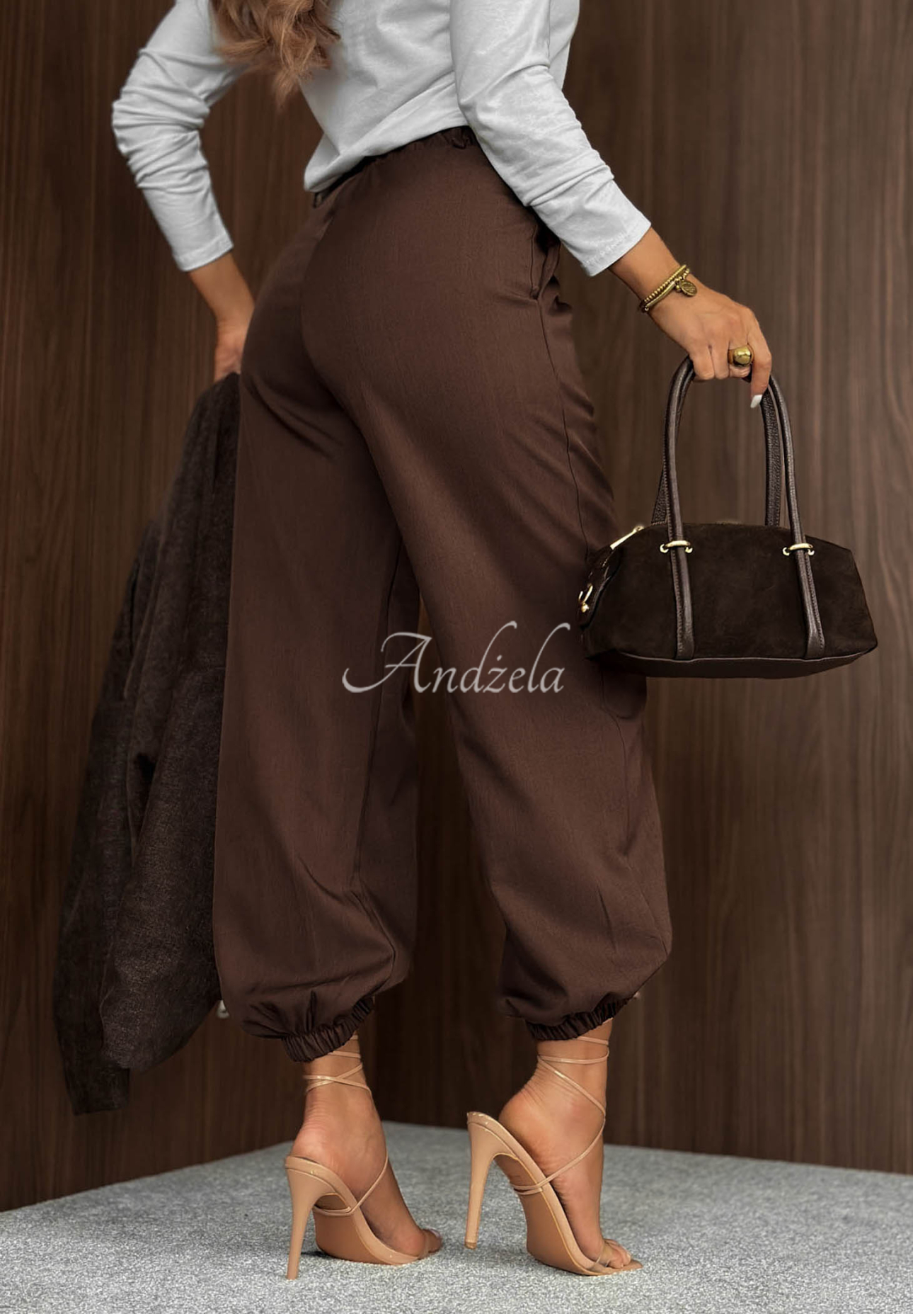 Elegant Good For Me chocolate-colored jogger pants with an elastic waistband