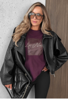 T-shirt z ozdobną aplikacją This Happens burgundowy