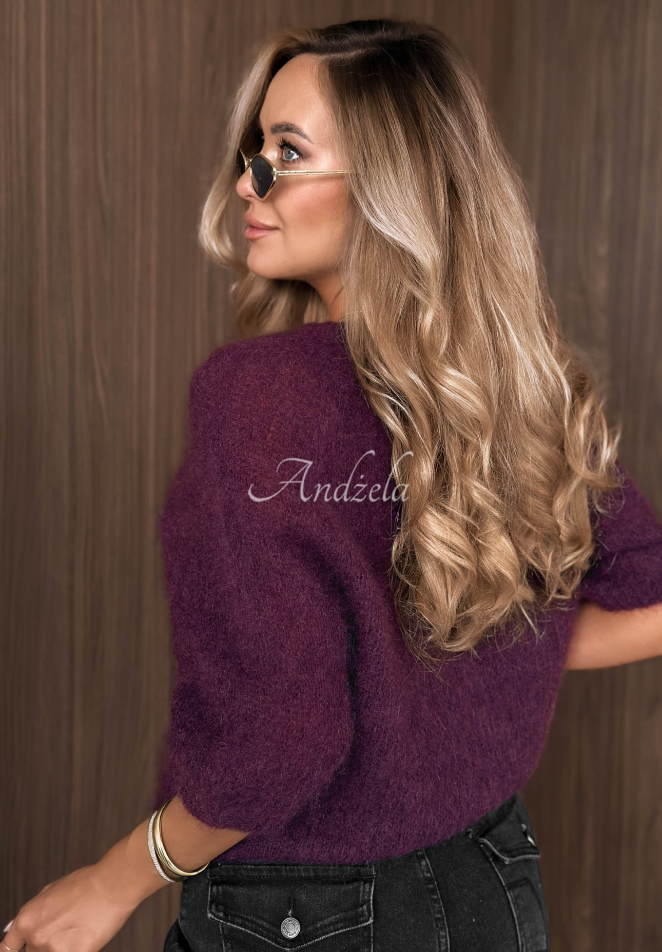Soft Serenity Short-Sleeved Mohair Sweater in Berry