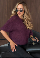 Moherowy sweter z krótkimi rękawami Soft Serenity śliwkowy