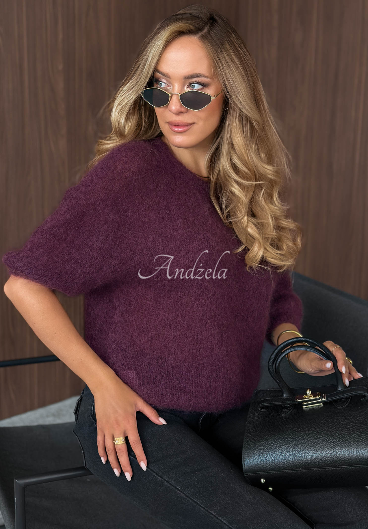 Soft Serenity Short-Sleeved Mohair Sweater in Berry