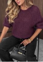 Moherowy sweter z krótkimi rękawami Soft Serenity śliwkowy