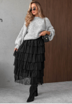 Koronkowa spódnica maxi z falbankami Romantic Soul khaki