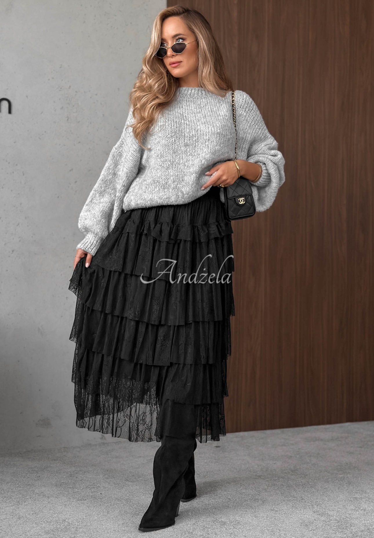 Romantic Soul Black Lace Midi Skirt with Ruffles