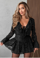Krótki koronkowy kombinezon z falbankami Pretty Angel czekoladowy