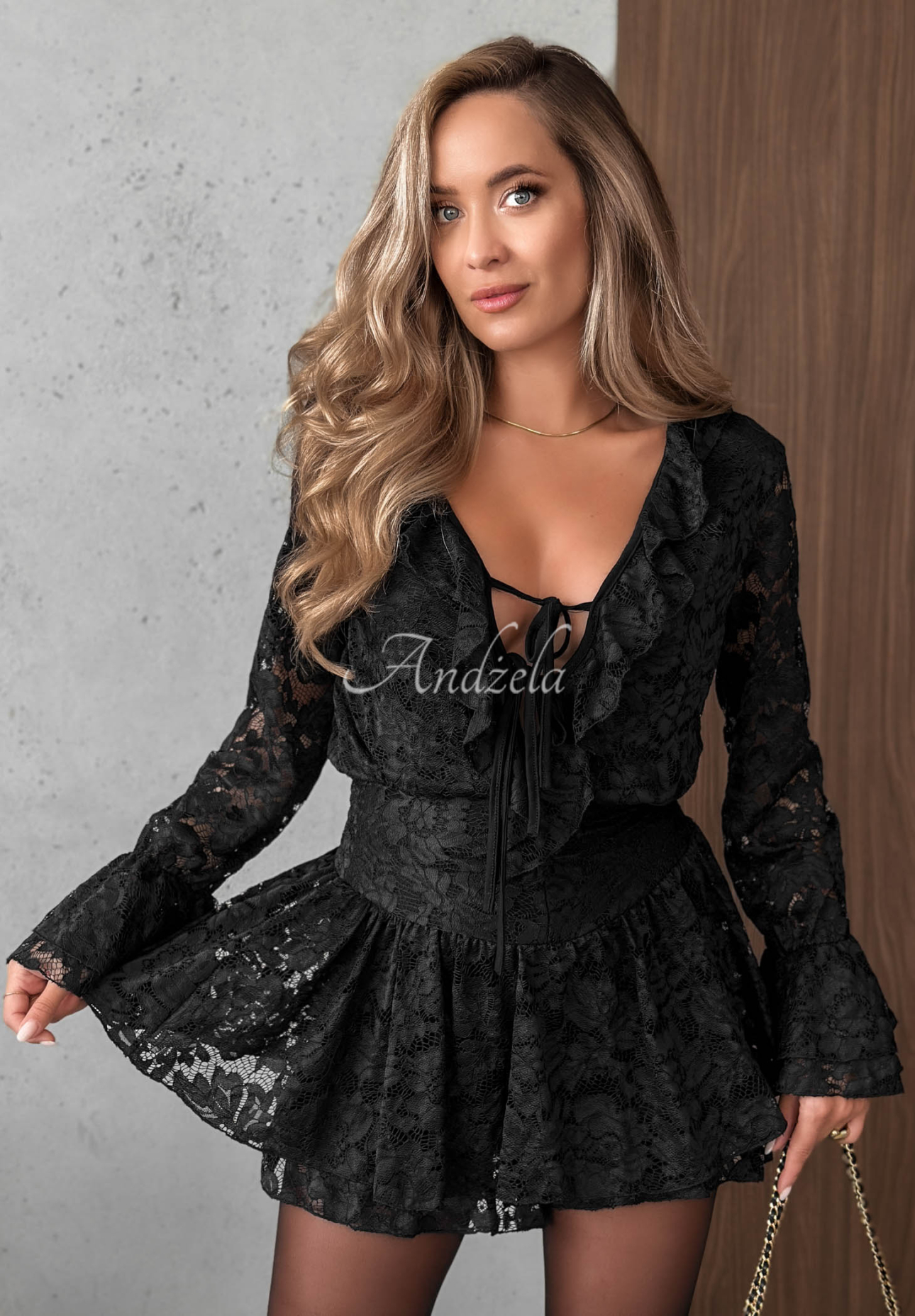 Pretty Angel Short Black Lace Jumpsuit with Ruffles