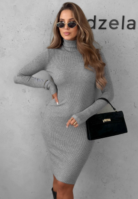 The Good One Gray Striped V-Neck Viskose Dress