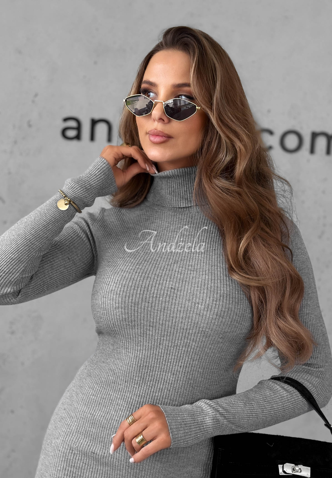The Good One Gray Striped V-Neck Viskose Dress