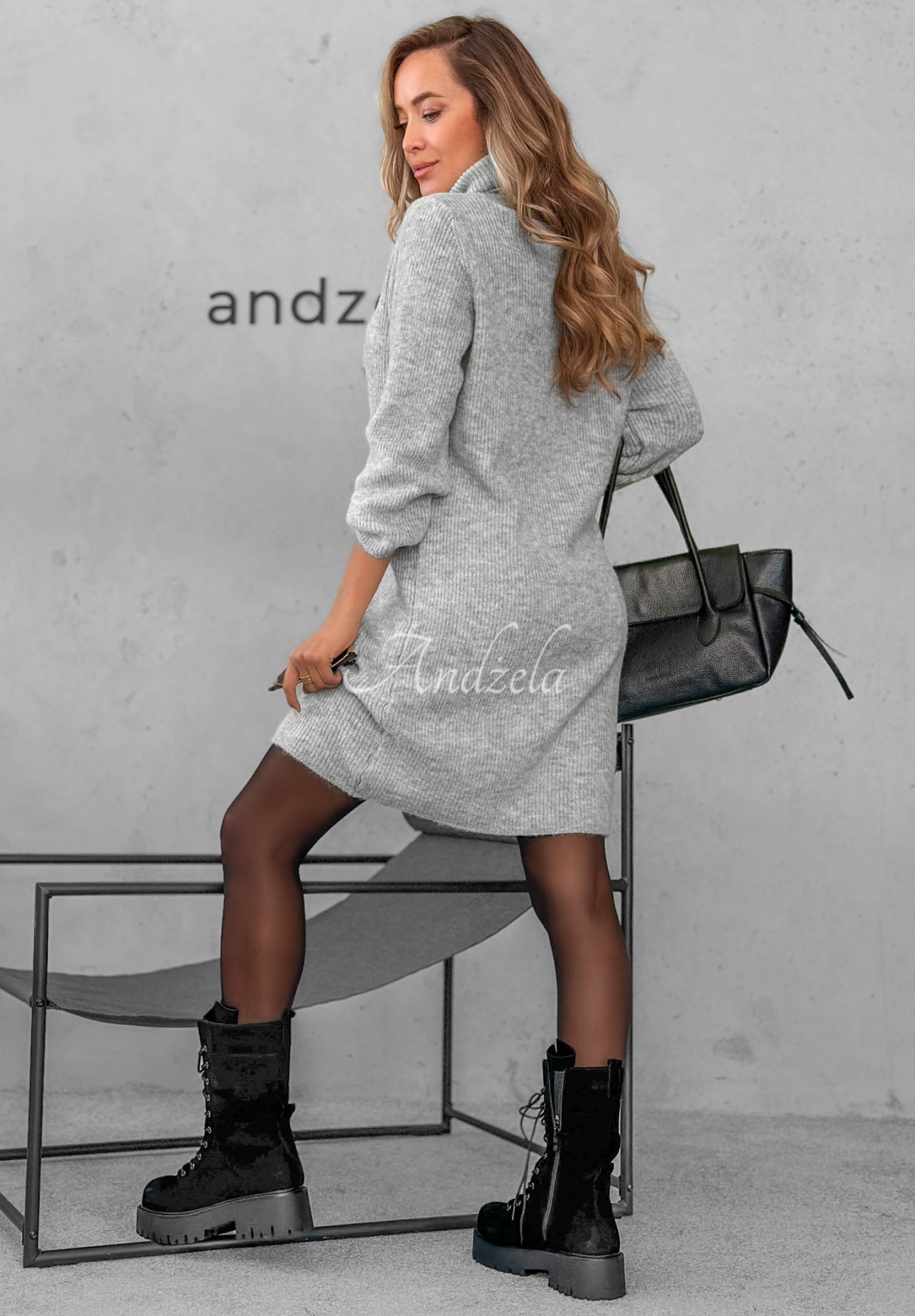 Early Dusk Light Gray Knit Dress with Wool and Viscose