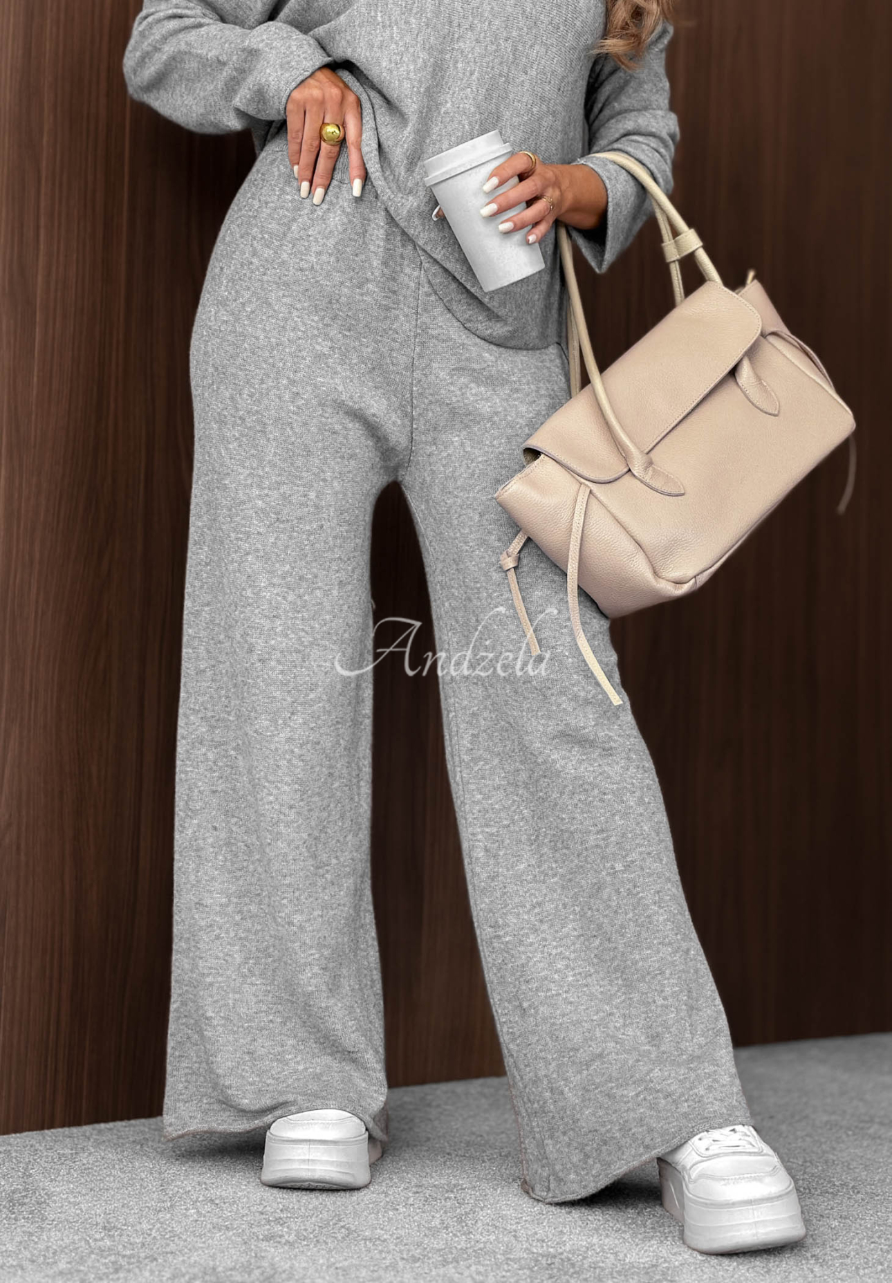 Maple Darling Gray Viscose Knit Sweater and Pants Set
